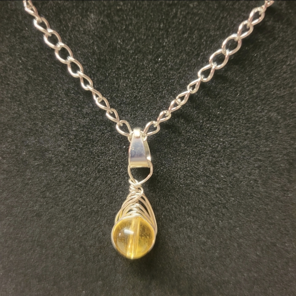Hand Crafted Silver Wire Wrapped Herringbone Citrine Necklace